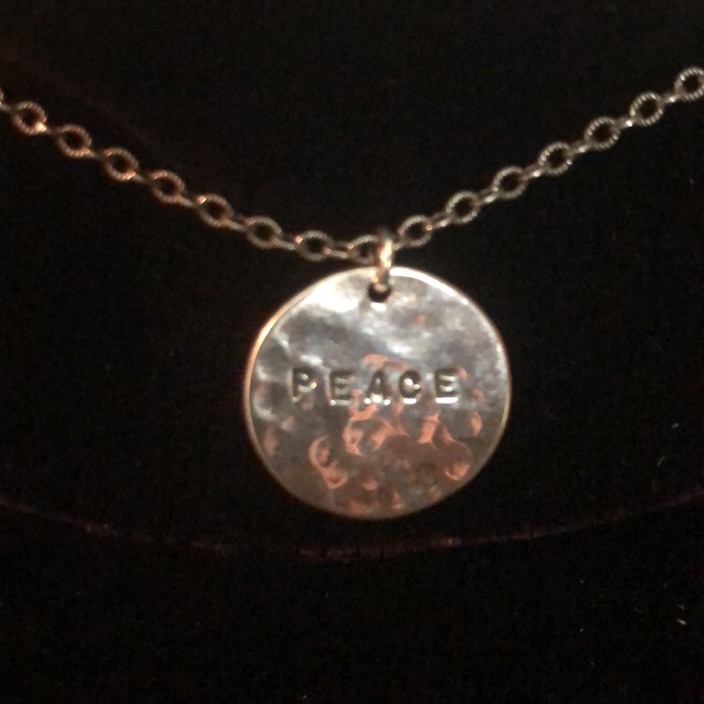 PEACE stamped hammered silver round  BoHo LOVE Vibes Artistic Vibe Surf $49 NEW